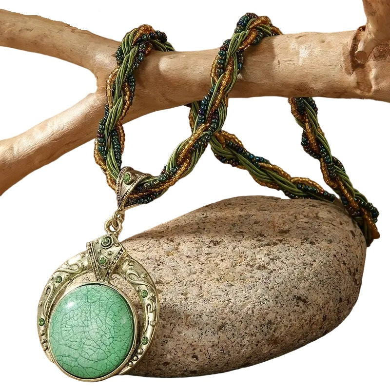 Bohemian Chic Green, Gold Alloy Pendant Necklace