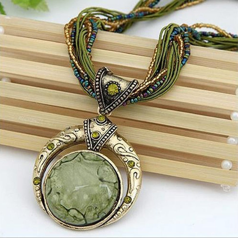 Bohemian Chic Green, Gold Alloy Pendant Necklace