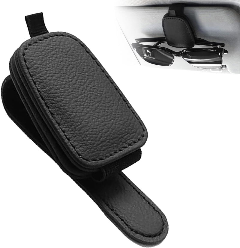 Leather Car Visor Sunglass Holder Magnetic Sunglasses & Ticket Card Clip