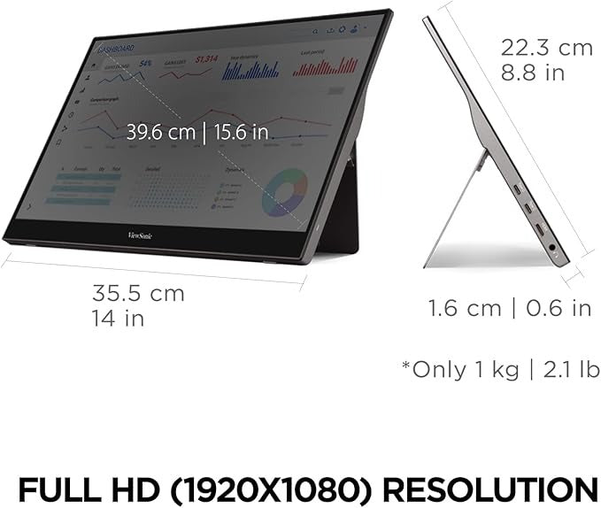 ViewSonic 15.6 Inch FHD USB Portable Touch Monitor USB C 2 Way Power