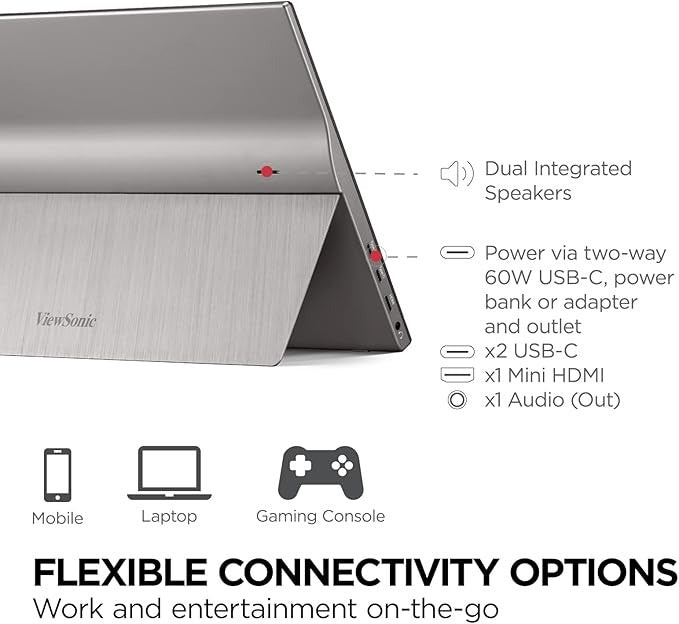 ViewSonic 15.6 Inch FHD USB Portable Touch Monitor USB C 2 Way Power