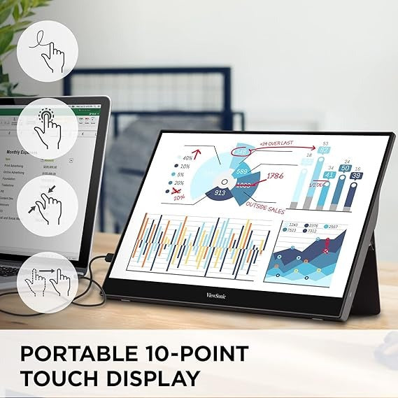 ViewSonic 15.6 Inch FHD USB Portable Touch Monitor USB C 2 Way Power