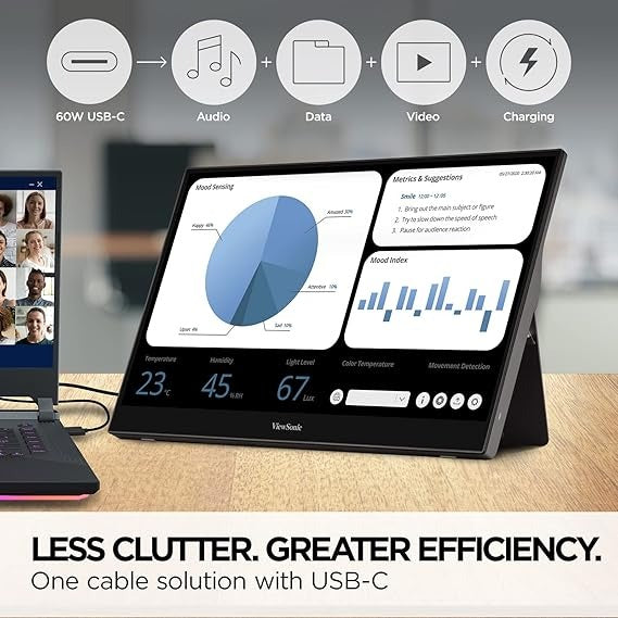ViewSonic 15.6 Inch FHD USB Portable Touch Monitor USB C 2 Way Power