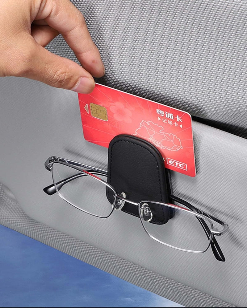 Leather Car Visor Sunglass Holder Magnetic Sunglasses & Ticket Card Clip