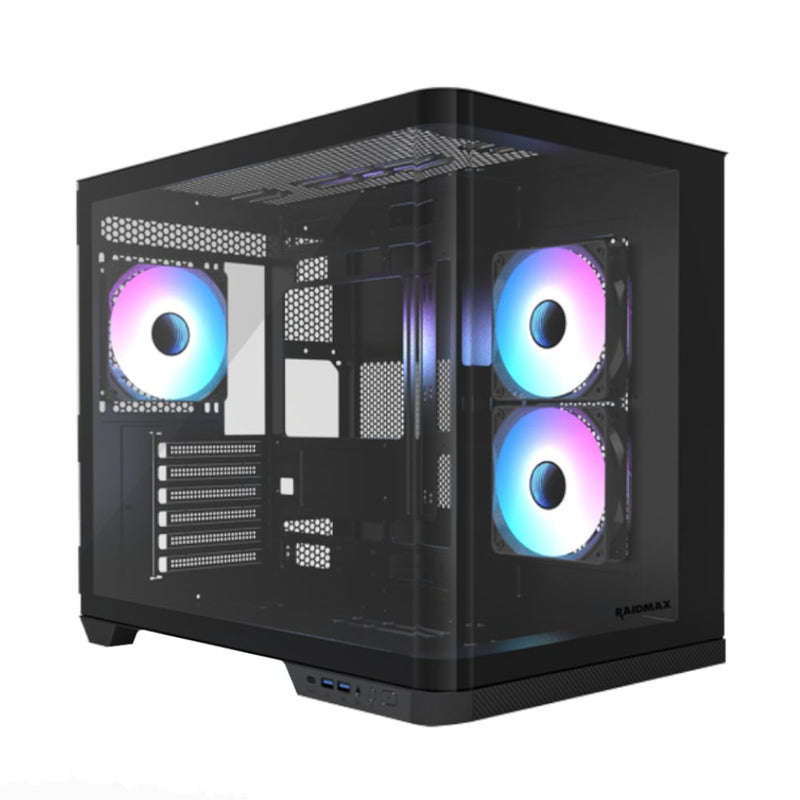 Raidmax I630 ATX | Micro-ATX | ITX ARGB Mid-Tower Dual Chamber Curved Glass Gaming Chassis - Black-0