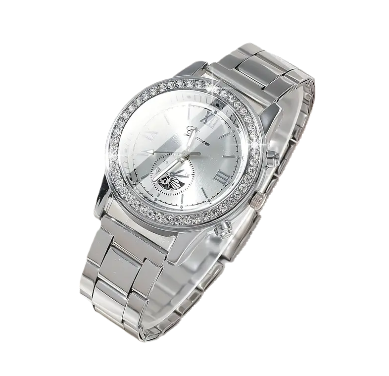 Geneva Women Stainless Steel Rhinestone Analogue Watch