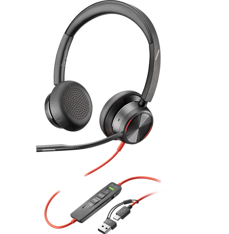 Poly Blackwire 3220 Stereo USB-C Headset + USB-A Adapter