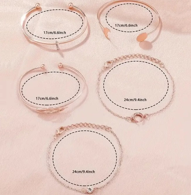 Women Rose Gold Analogue Stainless Steel Mesh Watch Strap & 6 Bracelets