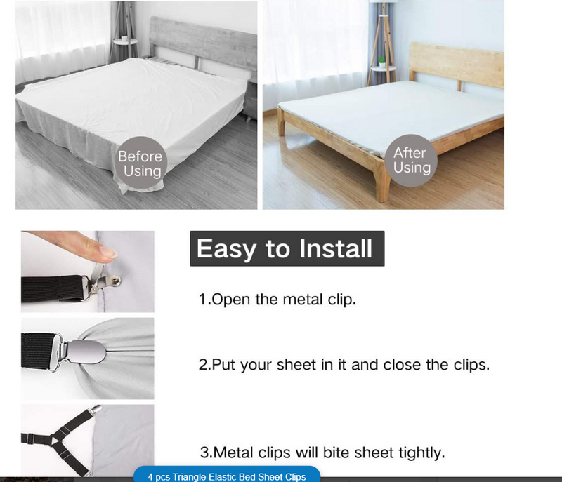 Triangle Elastic Bed Sheet Clips 4 Pcs