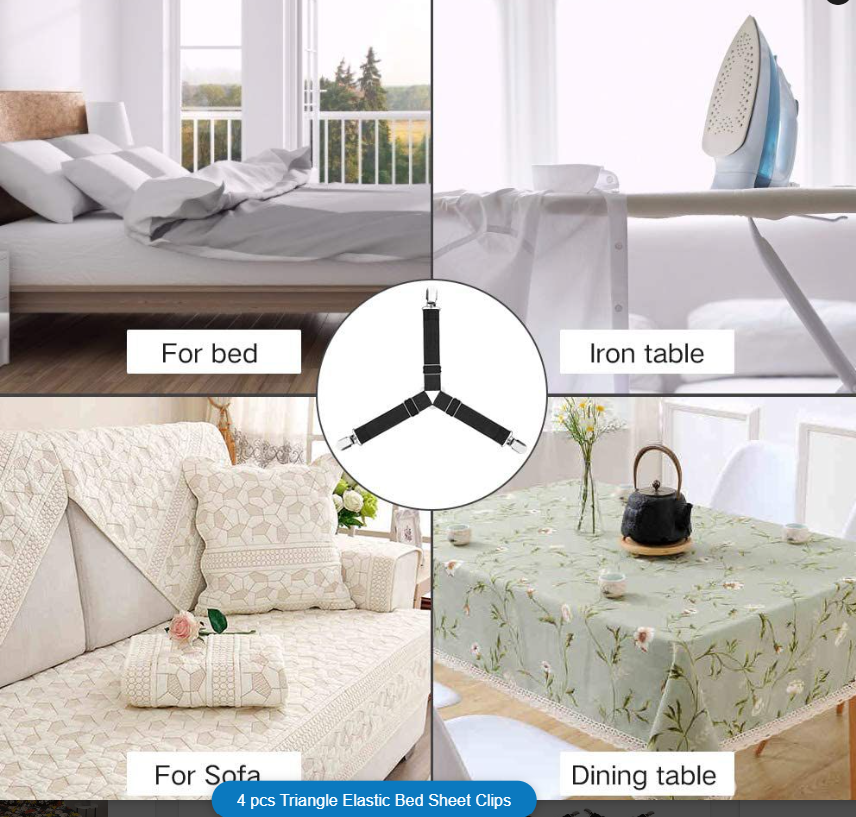 Triangle Elastic Bed Sheet Clips 4 Pcs