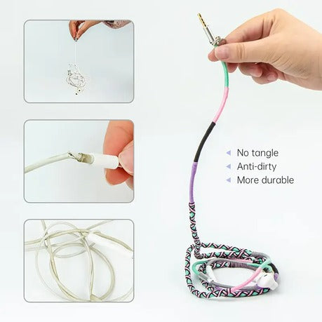 Thread Wrapped Earbuds Tangle-Free Design with Mic, Volume Control