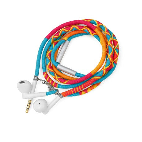 Thread Wrapped Earbuds Tangle-Free Design with Mic, Volume Control