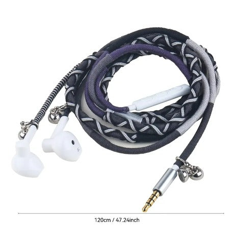 Thread Wrapped Earbuds Tangle-Free Design with Mic, Volume Control