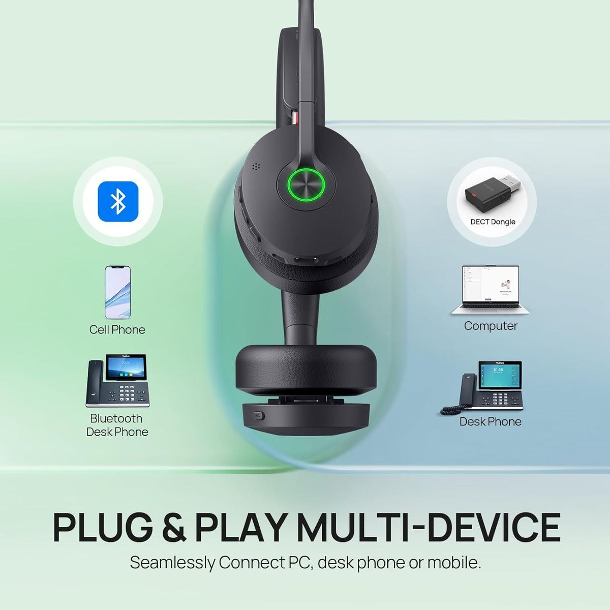 Yealink WH68 Wireless Stereo DECT & Bluetooth Headset with Hybrid ANC