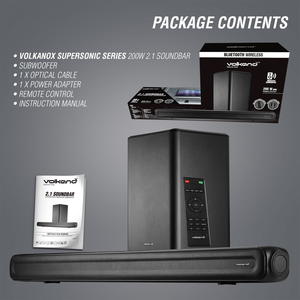 Volkano X Supersonic Series 2.1 200W Soundbar System with Subwoofer - Black