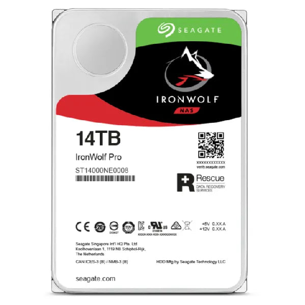 Seagate Ironwolf Pro ST14000NT001 14TB 3.5'' HDD NAS Drives 7200 RPM; SATA 6GB/s Interface; 256MB Cache;550TB/Year; Unlimited Ba-0