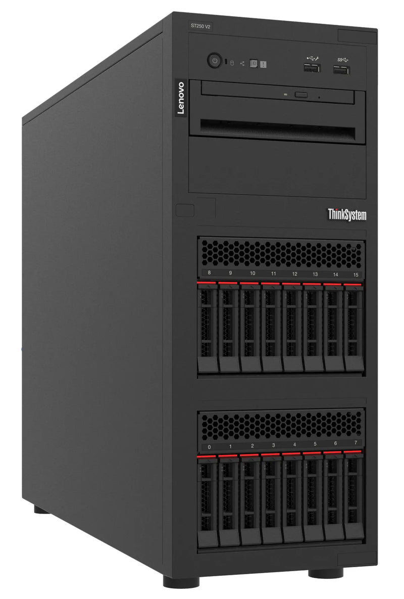 ST250 V2 Xeon E-2378 (8C 2.6GHz 16MB Cache/65W); 1x32GB; O/B; 2.5'' HS (8); 5350-8i; HS 750W Titanium; XCC Enterprise; No DVD-0