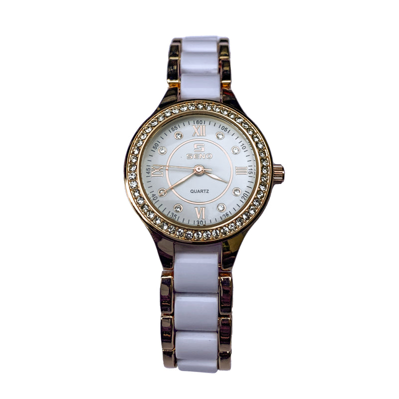 Seno Luxury Stainless Steel Ladies Watch - White Gold