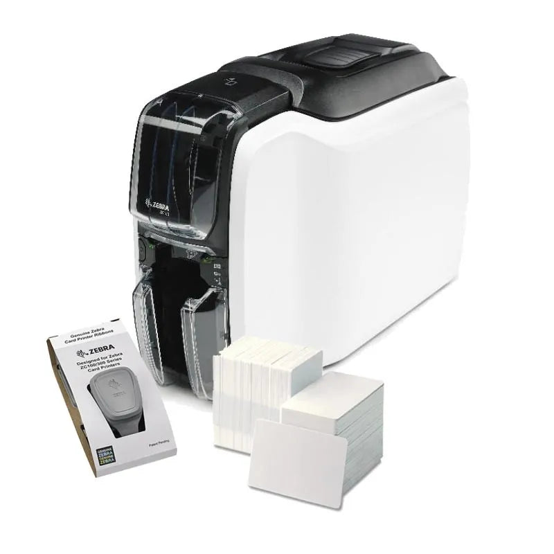 Printer ZC100; Single Sided; UK/EU Cords; USB Only; Windows Driver; CardStudio 2.0 (Standard) application; 200 PVC cards; YMCKO-0